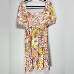 Loft Babydoll Mini Dress Puff Sleeve Square Neck Floral Tiered Cottage Fairy 14